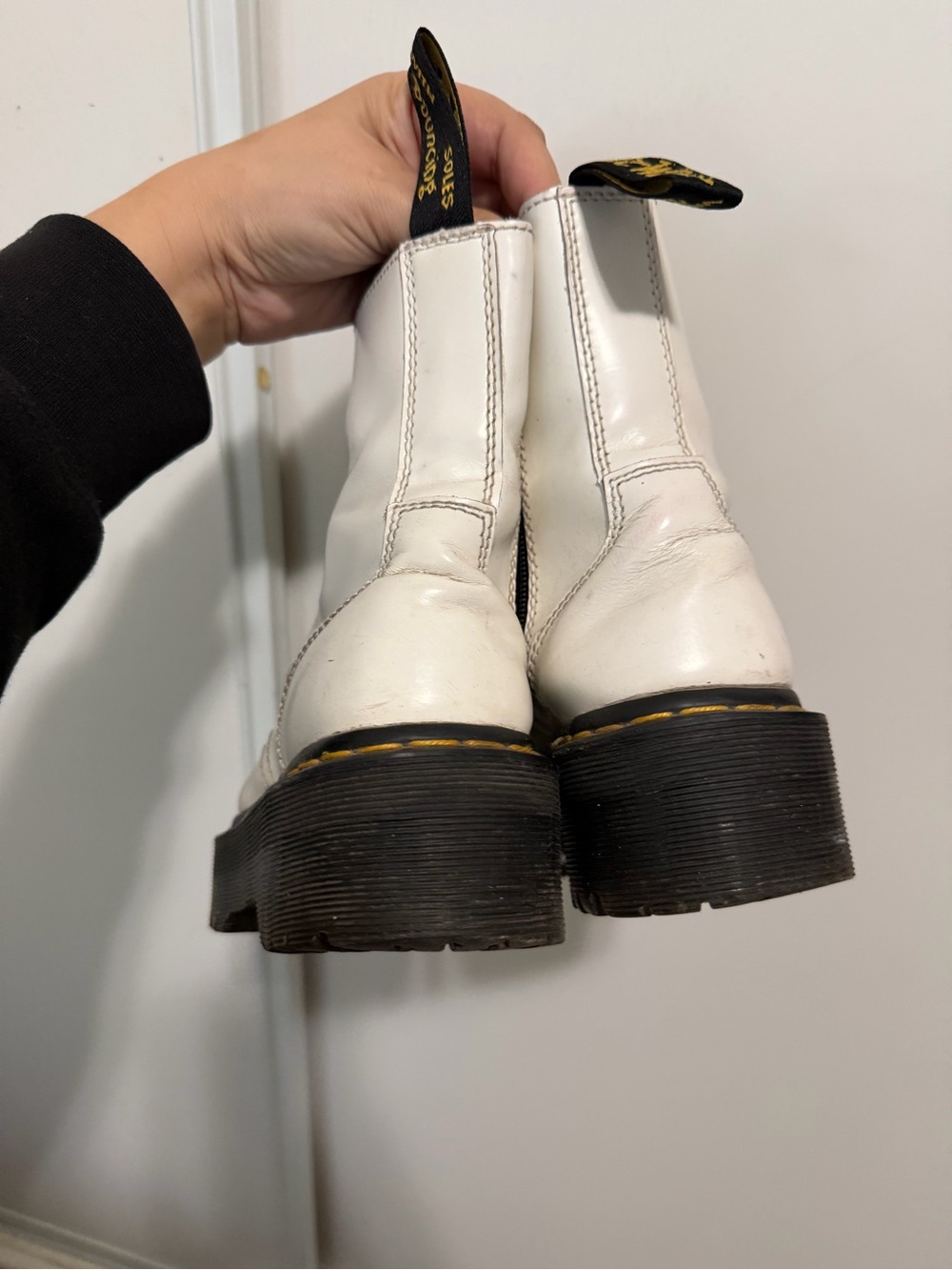 White Leather Combat Boots with Black Laces platfo - Picture 4 of 12